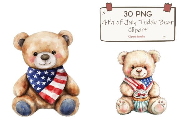 Celebrate with Patriotic Teddy Bear Watercolor Clipart