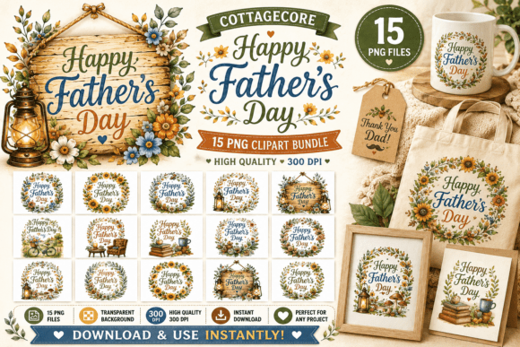 Cottagecore Happy Father’s Day PNG: Rustic Charm for Meaningful Projects