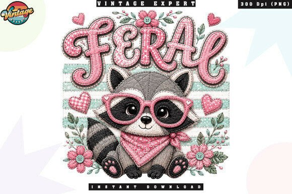 Feral Raccoon Coquette Patchwork PNG: A Designer's Whimsical Asset