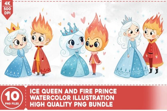 Ice Queen and Fire Prince Watercolor: A Dynamic Duo for Creative Projects