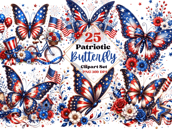 Patriotic Butterfly Clipart PNG Bundle: 25 Designs for Your Projects