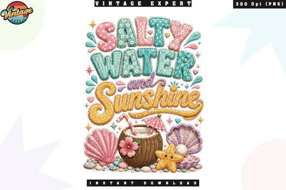 Salty Water and Sunshine Patchwork PNG: A Coastal Vibe for Your Designs