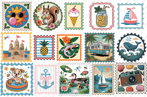 Summer Coastal Stamp Clipart Bundle: Fresh Design Assets