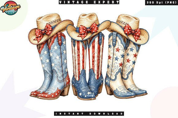 Vintage Patriotic Cowgirl Boots PNG: Western Americana for Digital Design